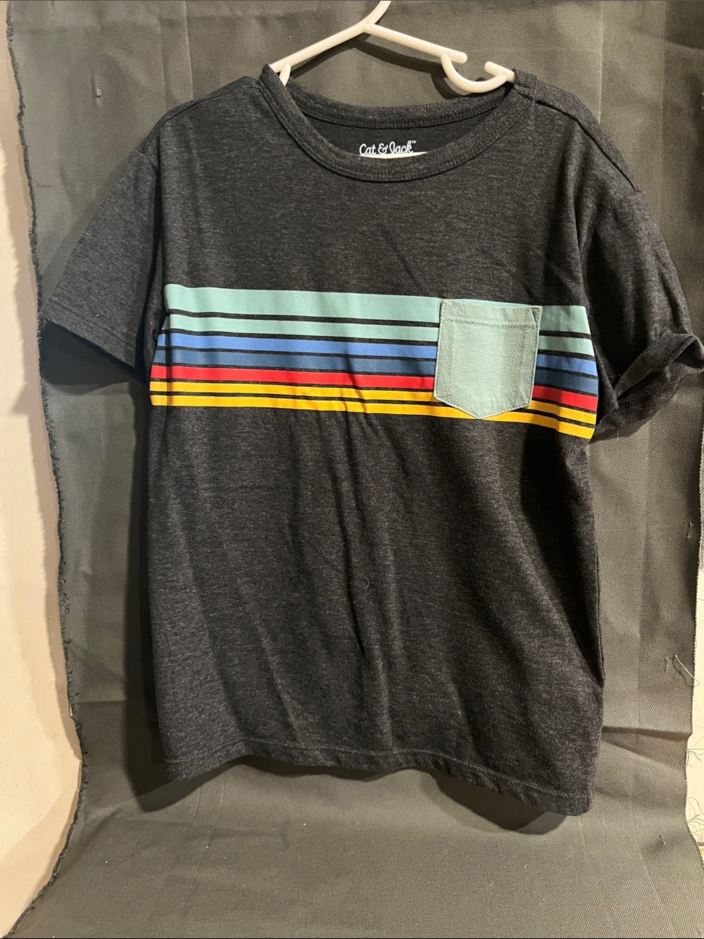 Cat & Jack Dark Heather Tee with Multi-Color Stripes and Pocket